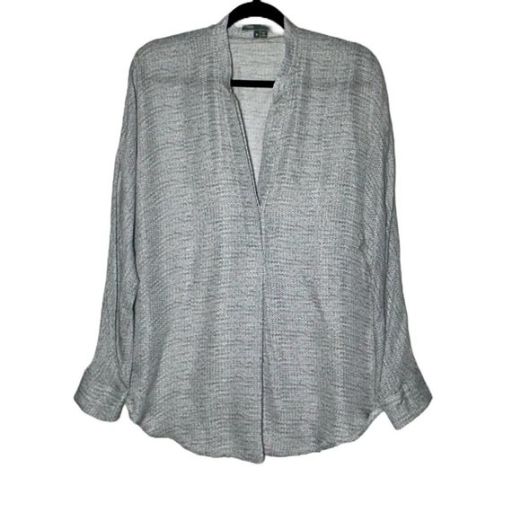 Vince Silk Gray Cable Knit Patterned Off-Shoulder Pullover Blouse with V-Neck, M - Picture 2 of 12